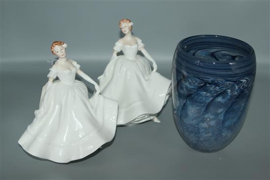 2 Nancy Royal Doulton figure an Art Glass vase